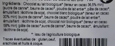 Lista de ingredientes del producto Poule ou Œuf ou Cloche en Chocolat Bio Confiserie du Tech 110 g