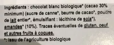 Lista de ingredientes del producto Chocolat blanc amandes craquantes Le Tech 100 g