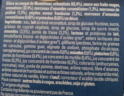 Lista de ingredientes del producto Miroir Nougat Fruits rouges Nestlé 4 g