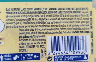 Lista de ingredientes del producto La Laitière coco ananas citron la Laitière 510g