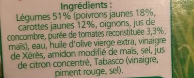 Lista de ingredientes del producto Gaspacho La potagere 