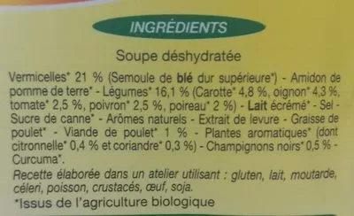 Lista de ingredientes del producto Soupe Thaï Bio La Potagère 40 g