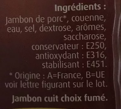 Lista de ingredientes del producto Jambon à Griller - Tradilège - 160 G Petitigas 500 g