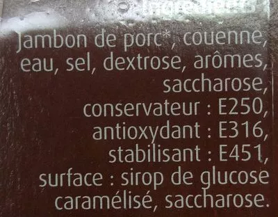 Lista de ingredientes del producto Jambon cœur de braisé Petitgas 500 g