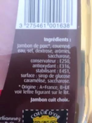 Lista de ingredientes del producto Jambon braisé Petitgas 