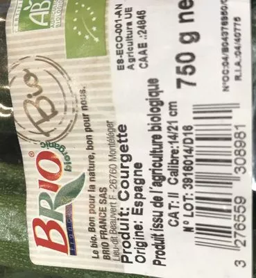 Lista de ingredientes del producto Courgette Bio Bouquet  bio 750 g