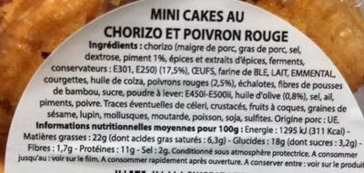 Lista de ingredientes del producto Mini cake chorizo poivron Guyader 