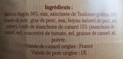 Lista de ingredientes del producto Cassoulet de castelnaudary  