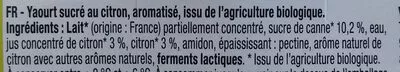 Lista de ingredientes del producto Yaourt sucré citron Savoie Yaourt 500 g (4* 125 g)