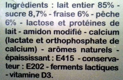 Lista de ingredientes del producto P'tit Yaourt Fraise et Pêche Fruité 540 g (6 * 90 g)