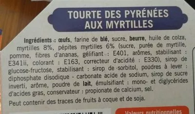 Lista de ingredientes del producto Tourte des Pyrénées Myrtilles Védère 350 g