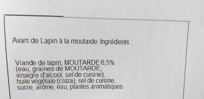 Lista de ingredientes del producto 2 Gigolettes de Lapin marinées à la moutarde LOEUL et Piriot 260 g