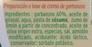 Lista de ingredientes del producto Hummus Clásico Pierre Martinet 200 g