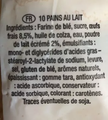 Lista de ingredientes del producto Pains au lait La Boulangère 