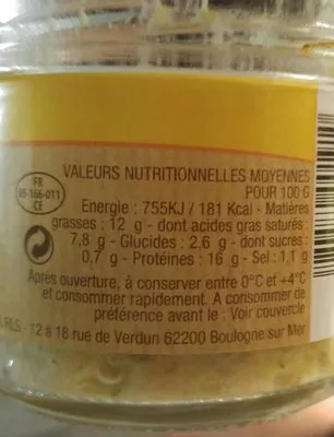 Lista de ingredientes del producto Rillettes de haddock fumé au whisky Bourgain Et Fils 90 g