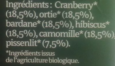 Lista de ingredientes del producto Tisane Cranberries Laboratoires vitarmonyl 