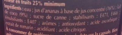 Lista de ingredientes del producto Piña colada Caraïbos 75 cl