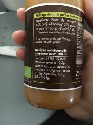 Lista de ingredientes del producto SMOOTHIE MANG-ANAN-ACEROLA Vitabio 25cl