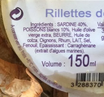 Lista de ingredientes del producto Rillettes de Sardine  