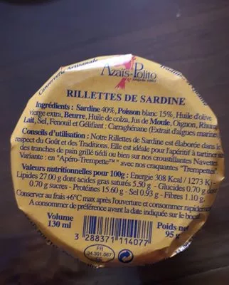 Lista de ingredientes del producto Rillettes De Sardine 130 ML  