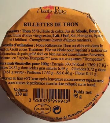 Lista de ingredientes del producto Rillettes de thon  95 g