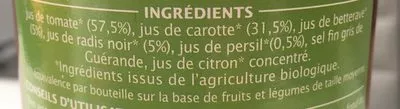 Lista de ingredientes del producto Jus de légumes Jardin BIO, le verger bio 1 l