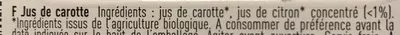 Lista de ingredientes del producto Jus De Carotte 20CL bio Vitamont 20 cl