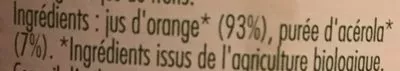 Lista de ingredientes del producto Pur Jus Orange Acérola Vitamont 75 cl