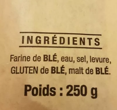 Lista de ingredientes del producto Baguette chartraine  250 g