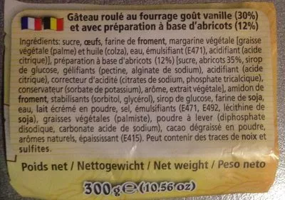 Lista de ingredientes del producto Roulé Abricot Entrepôt de Produits Frais, E.P.F. 300 g e