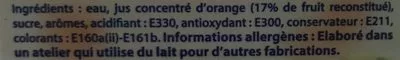 Lista de ingredientes del producto Jus D'orange Caresse antillaise 25 cl