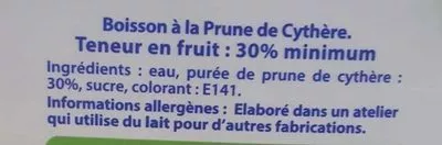 Lista de ingredientes del producto Boisson Prune de Cythère Caresse Antillaise 1 L