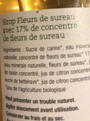 Lista de ingredientes del producto Fleur de sureau Sodastream 