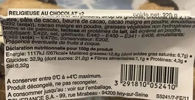 Lista de ingredientes del producto Religieuse Au Chocolat X2  