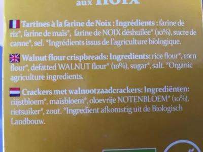 Lista de ingredientes del producto Tartines bio craquantes aux noix Emile noel 200 g