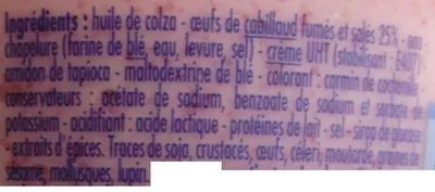 Lista de ingredientes del producto Tarama léger aux oeufs de cabillaud (25 %) Blini 100 g (105 ml)