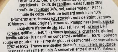 Lista de ingredientes del producto Tarama extra au homard +10% gratuit Blini 192,5 g (175g+17,5g gratuit)