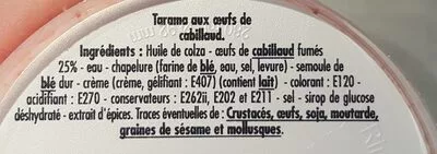 Lista de ingredientes del producto Tarama au oeufs de cabillaud offre découverte Blini 