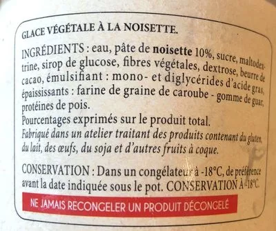 Lista de ingredientes del producto Glace noisette vegan Thiriet 