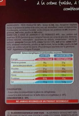 Lista de ingredientes del producto Feuilleté jambon fromage Thiriet 500 g