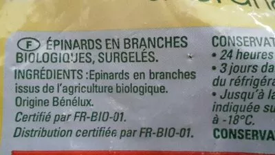 Lista de ingredientes del producto Épinards en branches Thiriet 600 g