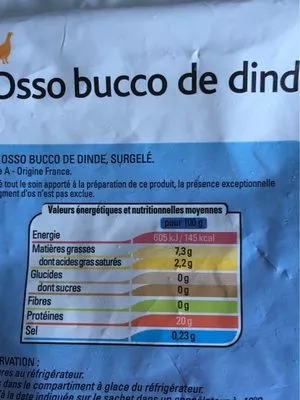 Lista de ingredientes del producto Osso Bucco De Dinde Thiriet 1 kg