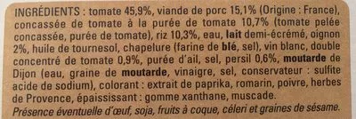 Lista de ingredientes del producto Tomate farcies et riz à la tomate Thiriet 350 g