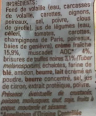 Lista de ingredientes del producto Sauce à la Truffe Noire 3% Thiriet 150 g e