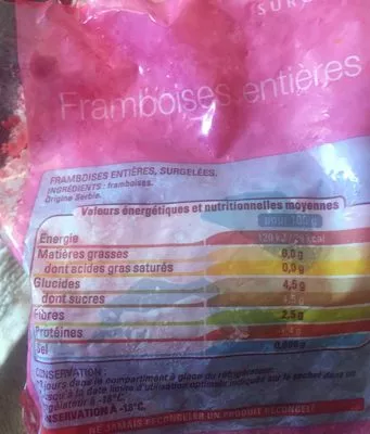 Lista de ingredientes del producto Framboises entières Thiriet 450g