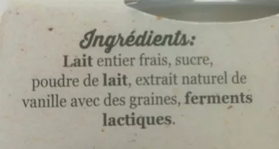 Lista de ingredientes del producto Yaourts fermiers brassés vanille La Ferme De la Vieille Abbaye 500 g (4x125g)