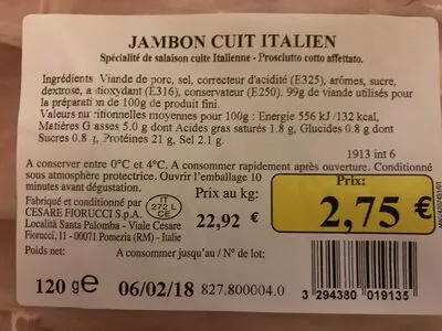 Lista de ingredientes del producto Jambon Cuit de Paris Dia, Sans marque 120 g e