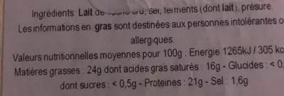 Lista de ingredientes del producto Pont-l'évêque  