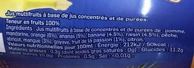 Lista de ingredientes del producto Multifruits Rea 25 cl