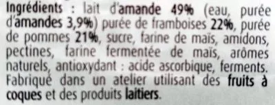 Lista de ingredientes del producto Végétal Lait d'Amandes et Framboises Charles & Alice 100 g